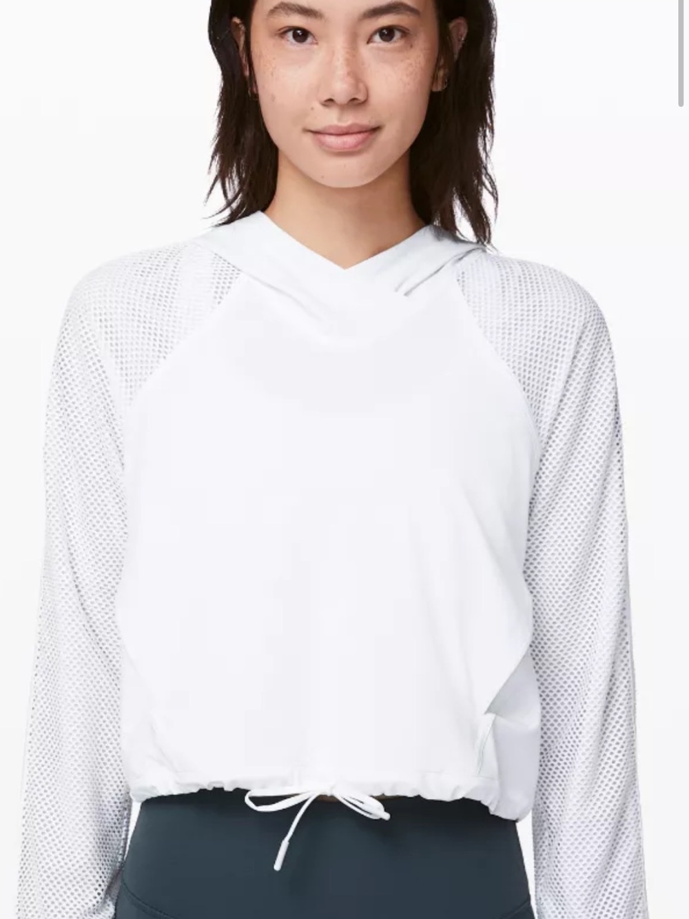 Catch a breeze pull over White Hooded Mesh-Sleeve Top